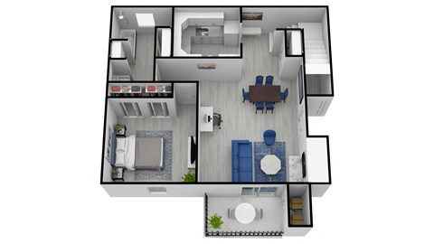 Floor plan for 1 bed, 1 bath, 876 sqft